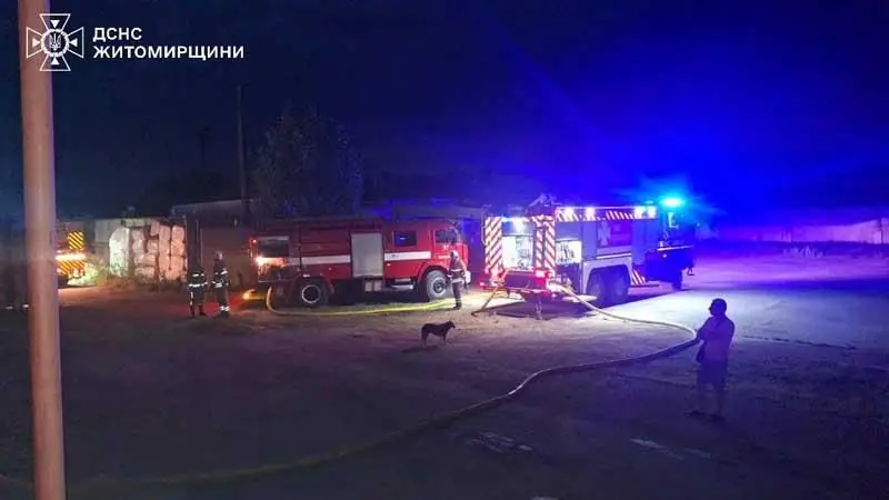 У Коростені вночі спалахнула пожежа на складі: вогонь охопив 500 квадратних метрів